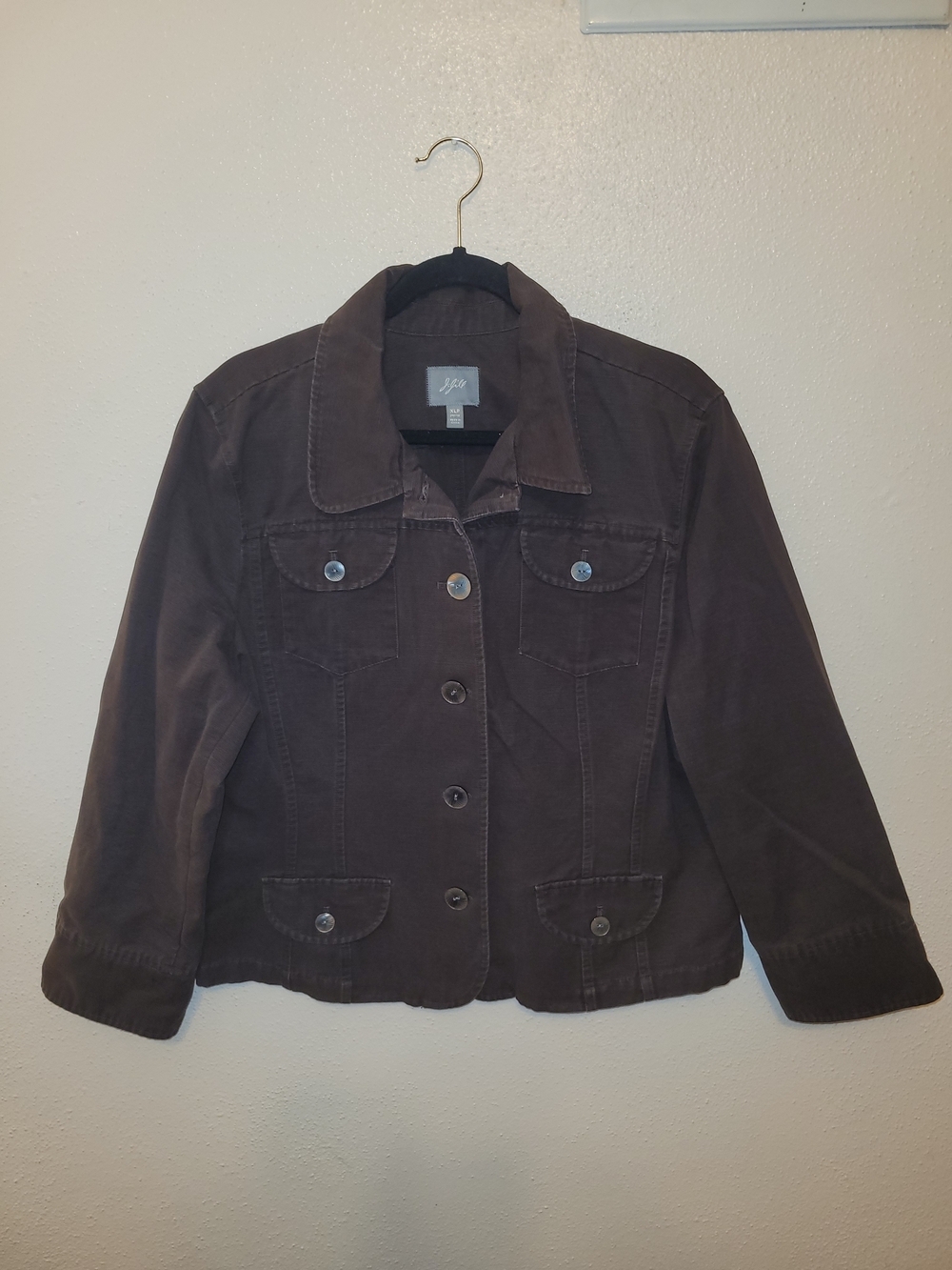 J. Jill Brown Cotton Twill Utility Jacket Women's XLP Petite Button Front